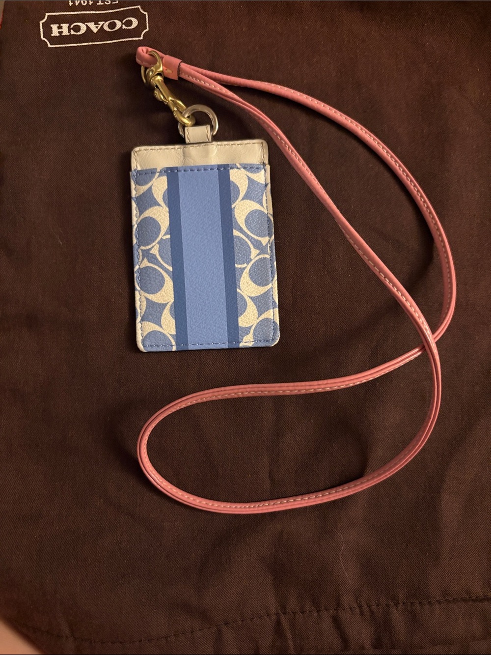 Coach Blue & Pink Signature Stripe Lanyard Card Holder